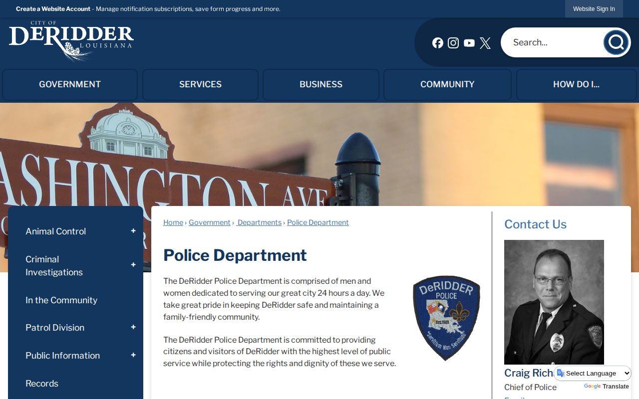 DeRidder Police Department official source for DeRidder arrest information