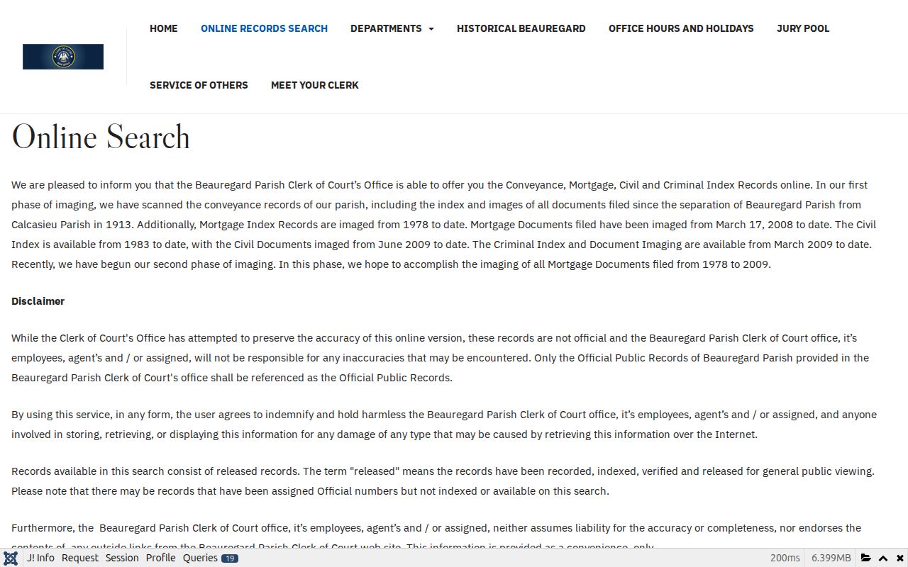 Beauregard Parish Clerk court record search after an arrest