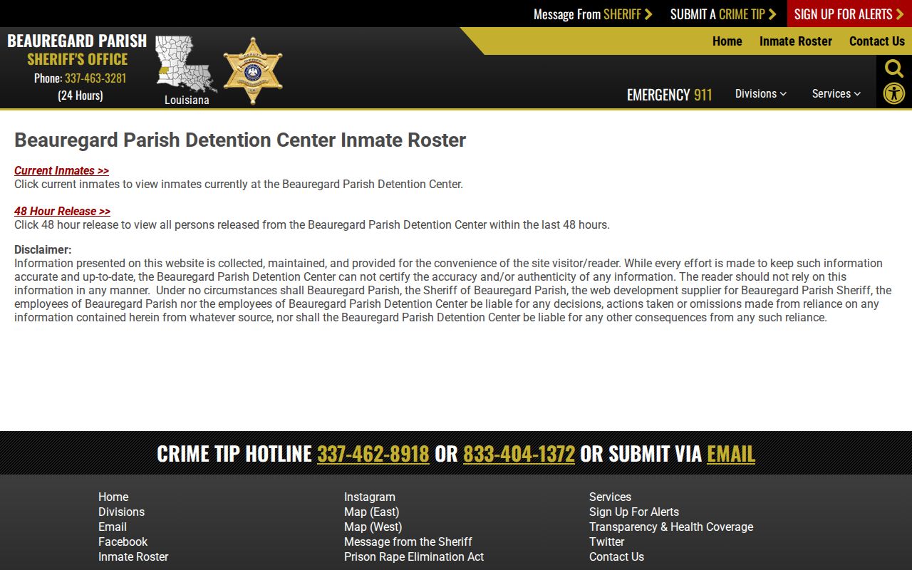Beauregard Parish Sheriff current and released arrest roster chooser