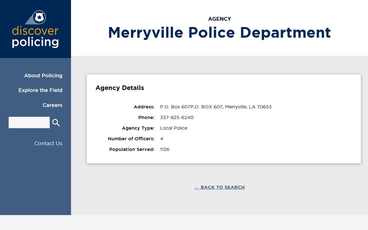 Merryville Police Department contact source for town arrest records