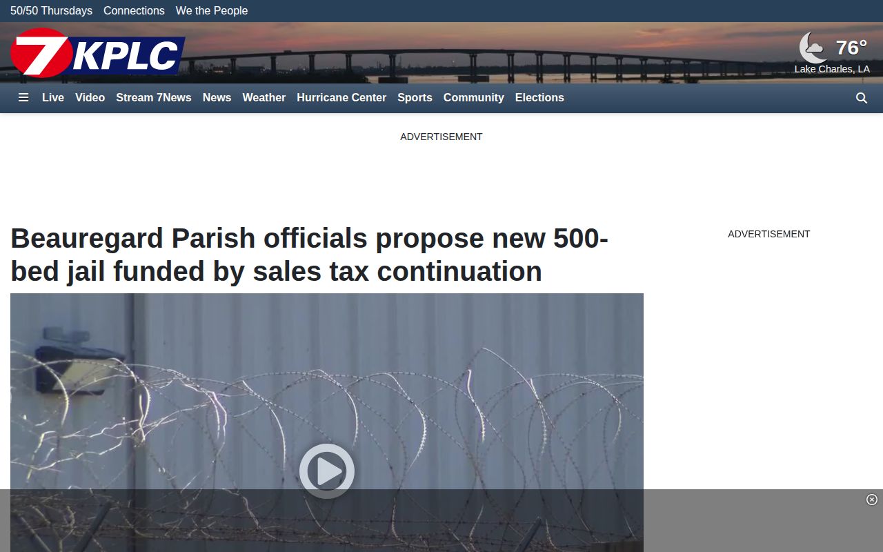KPLC report on Beauregard Parish jail capacity and arrest housing