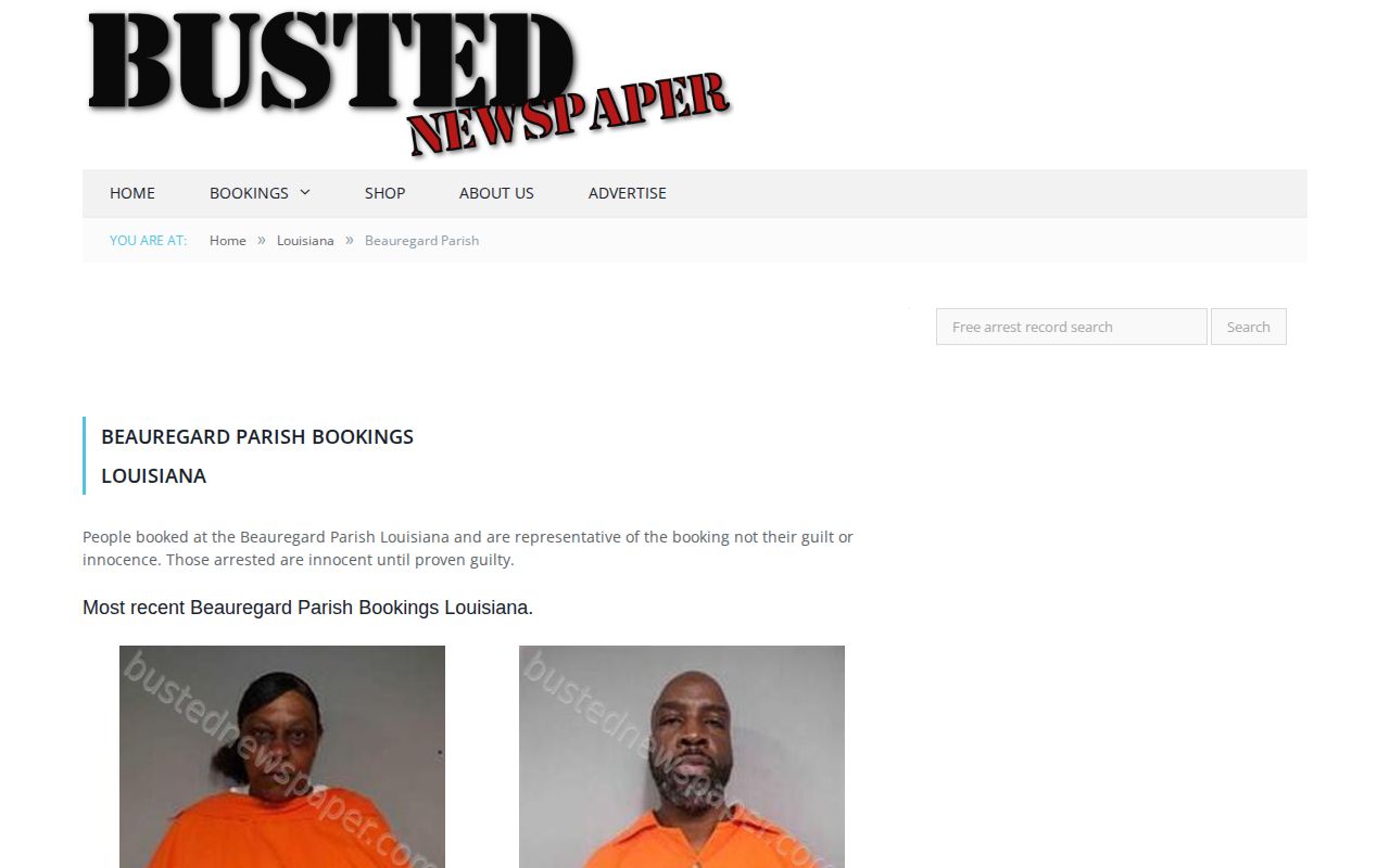 Unofficial Busted Newspaper Beauregard Parish arrest reports page